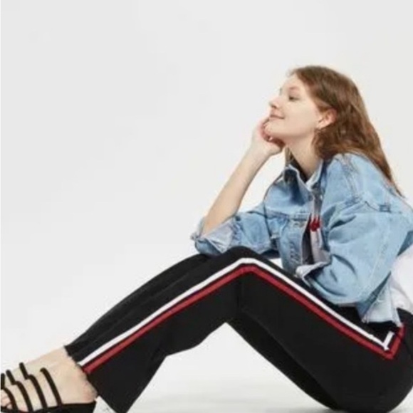 Topshop Jean Joni Flare Moto Black Denim High Waist Side Stripe Size:28 - Picture 3 of 9
